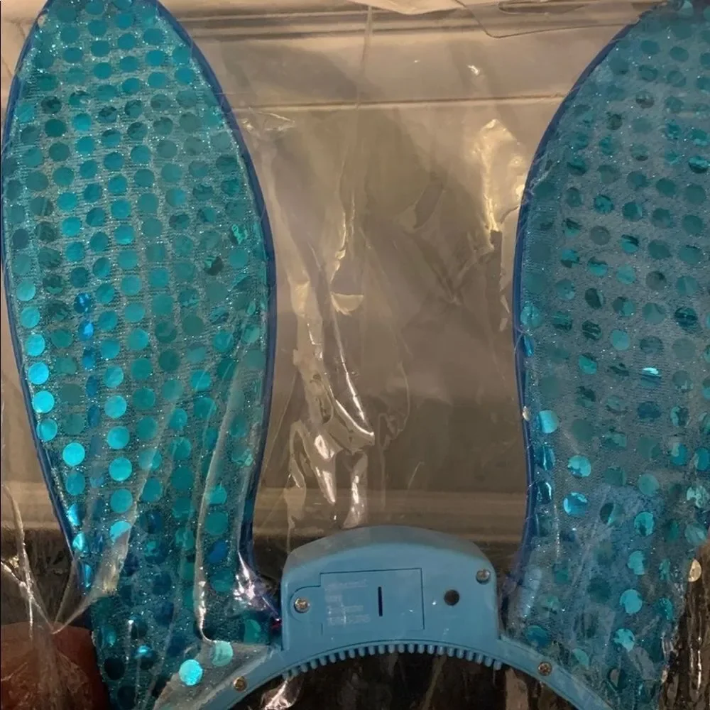 DISNEY PARKS TURQUOISE BLUE SEQUINS LIGHT UP OSWALD BUNNY EARS HEADBAND HAT NWT